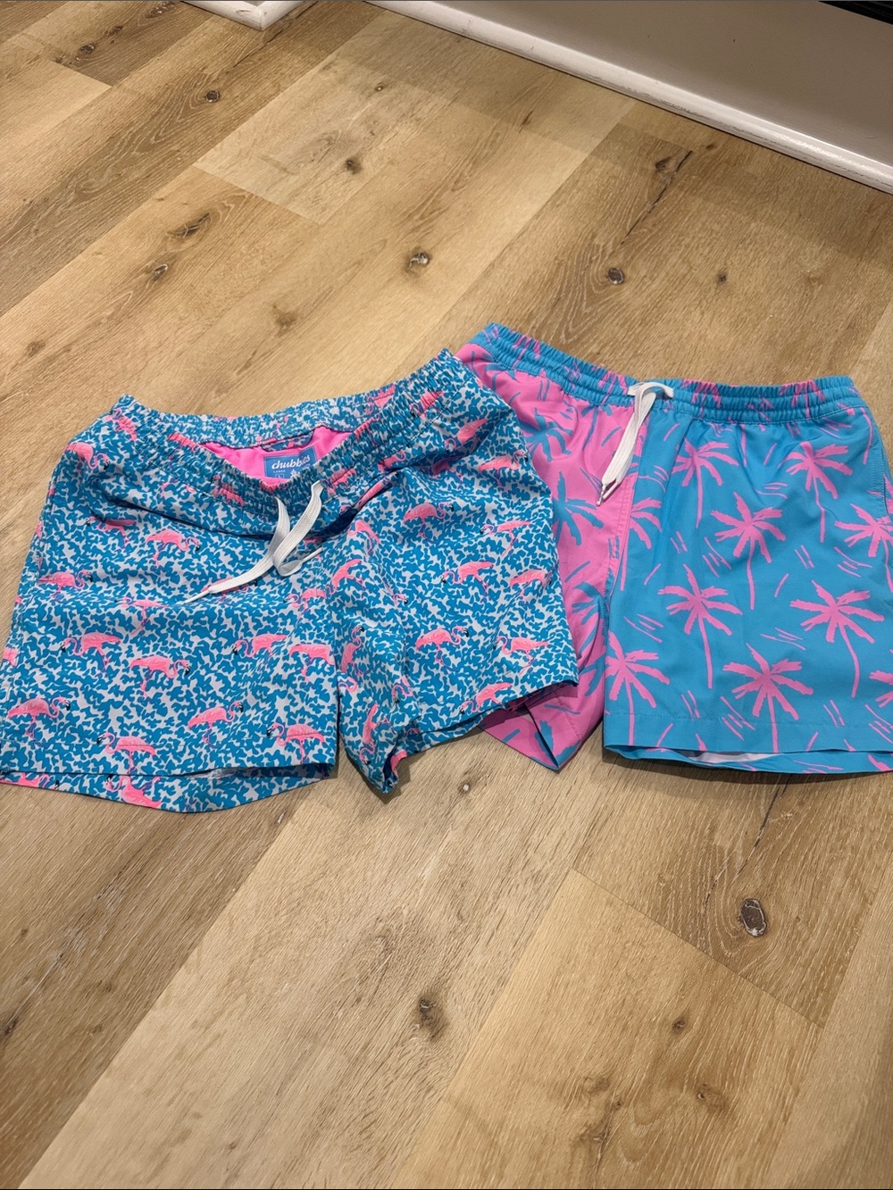 Chubbie’s Boys XL two pair flamingo and palm swim trunks